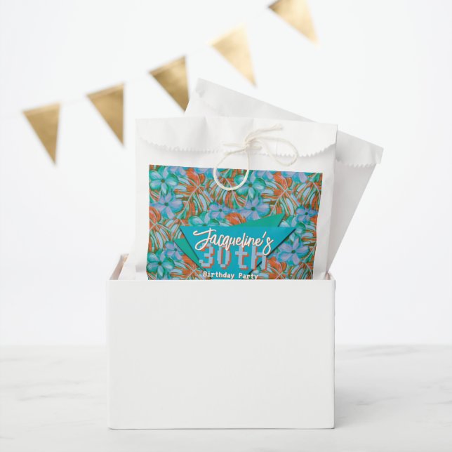 Retro Orange and Blue Floral Birthday Geschenktütchen (Party)