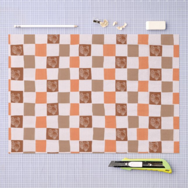 Retro orange and brown Turkey Checkered Seidenpapier (Handwerk)