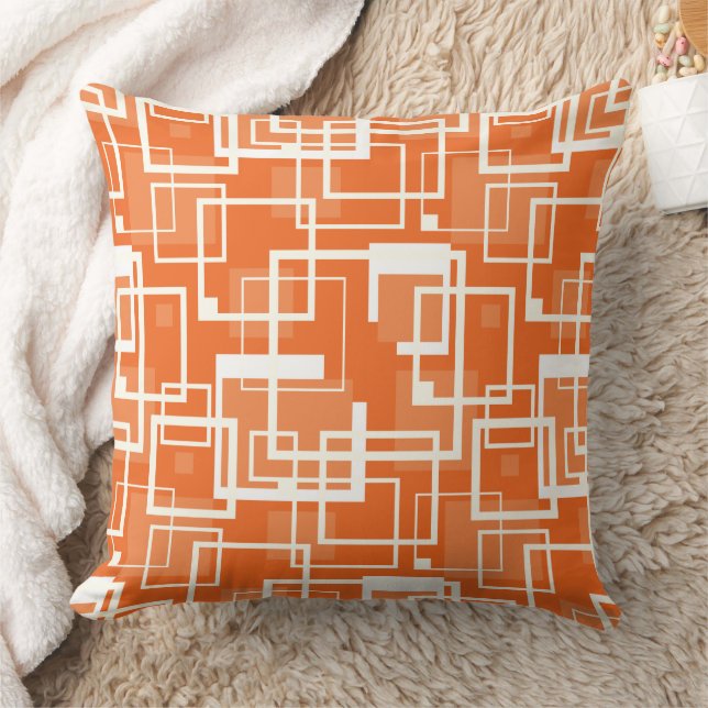 Retro Orange and Ivory Square Link Circuit Board Kissen (Decke)