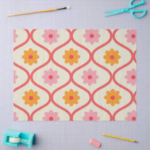Retro Orange and Pink flowers on Ogee Pattern 