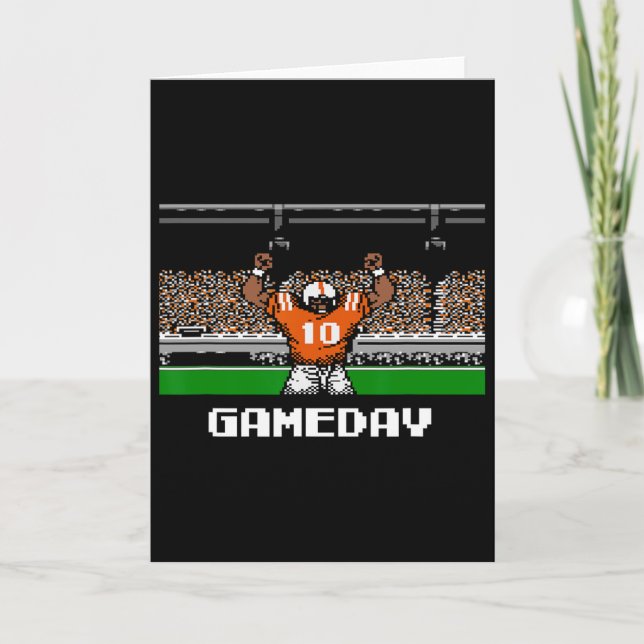 Retro Orange And White Footbyll Gameday 8 Bit Vide Karte (Vorderseite)