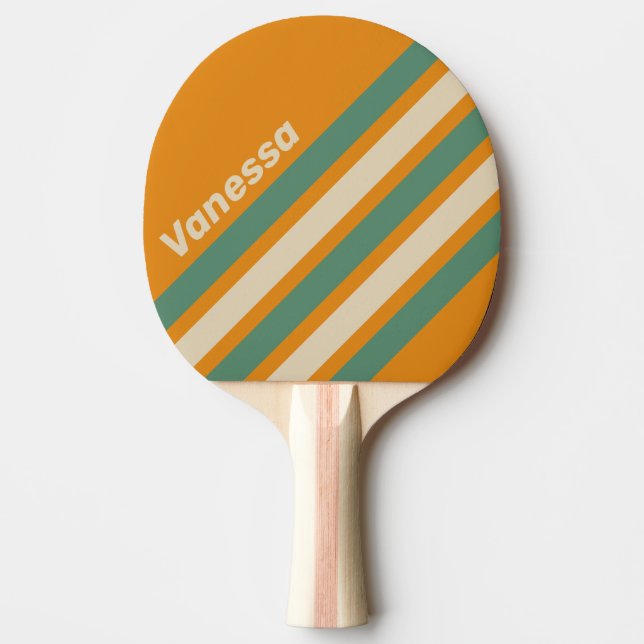 Retro Orange Angled Striping with Name Tischtennis Schläger (Vorderseite)