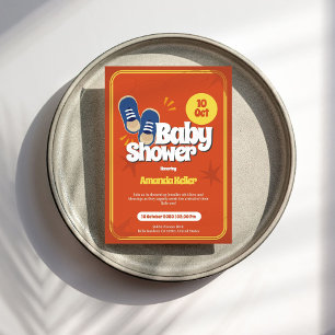 Retro Orange Baby Dusche Einladung