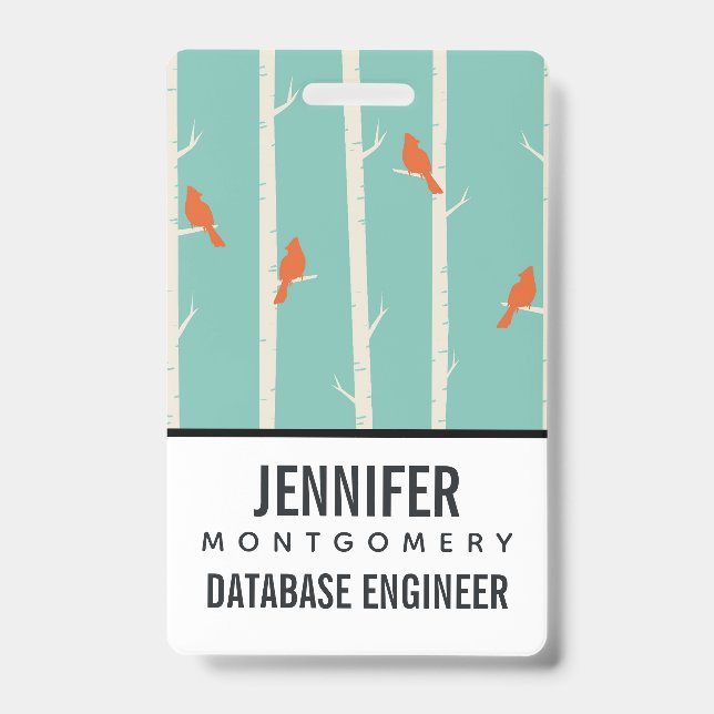 Retro Orange Birds on Birch Trees Illustration Ausweis (Vorderseite)