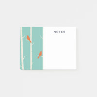 Retro Orange Birds on Birch Trees Illustration