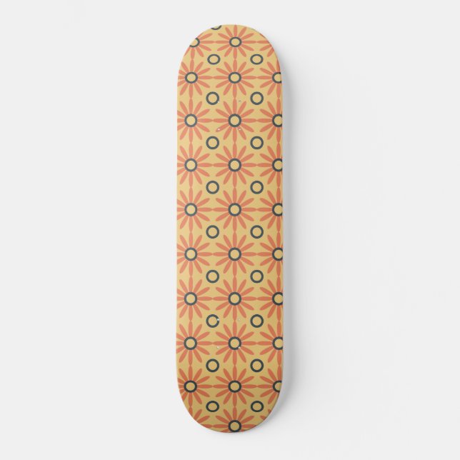 Retro Orange & Black Cute Abstract Floral Pattern Skateboard (Vorderseite)