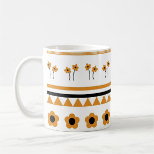 Retro Orange Black Floral Bold Y2K Fall & Winter Kaffeetasse
