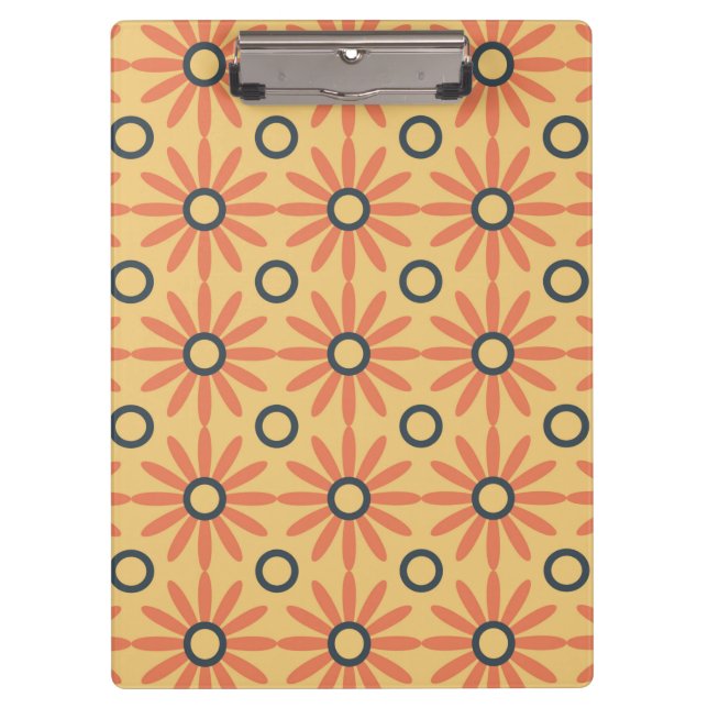 Retro Orange & Black Niedliches Abstraktes Blumenm Klemmbrett (Vorderseite)