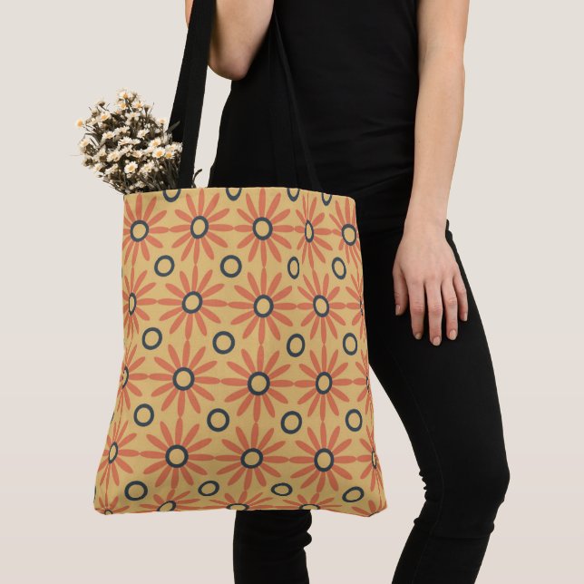 Retro Orange & Black Niedliches Abstraktes Blumenm Tasche (Von Nahem)