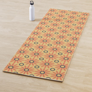 Retro Orange & Black Niedliches Abstraktes Blumenm Yogamatte