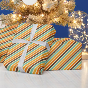 Retro Orange Blau Beige Braun Streifen Herbstmuste Geschenkpapier