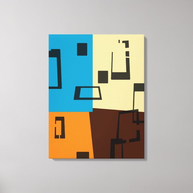 Retro Orange, Blau, Braun, Creme Abstrakt Art Leinwanddruck (Vorderseite)