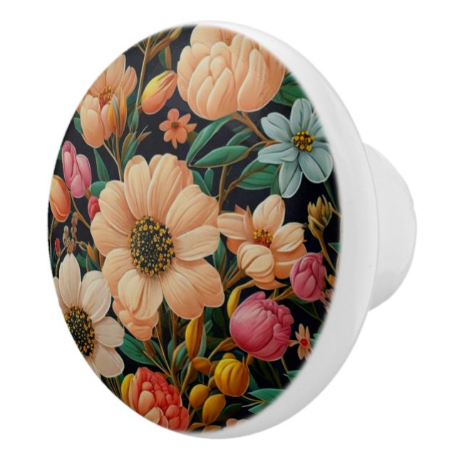 Retro-orange Blume aquamarine Tulpen Mums daisy Fo Keramikknauf (Rechts)