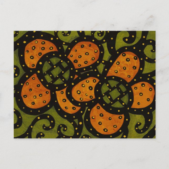 Retro-Orange-Blume auf der Postkarte für grüne Kun (Vorderseite)