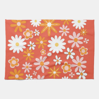 Retro Orange Blume Power Küche der 60er Jahre  Geschirrtuch