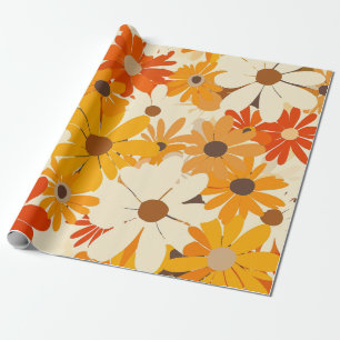 Retro Orange Botanical Bold 70er Jahre Vintage Flo Geschenkpapier