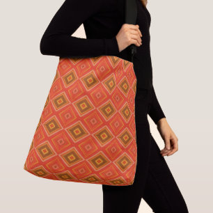 Retro Orange Braunes Diamantmuster Tragetaschen Mit Langen Trägern