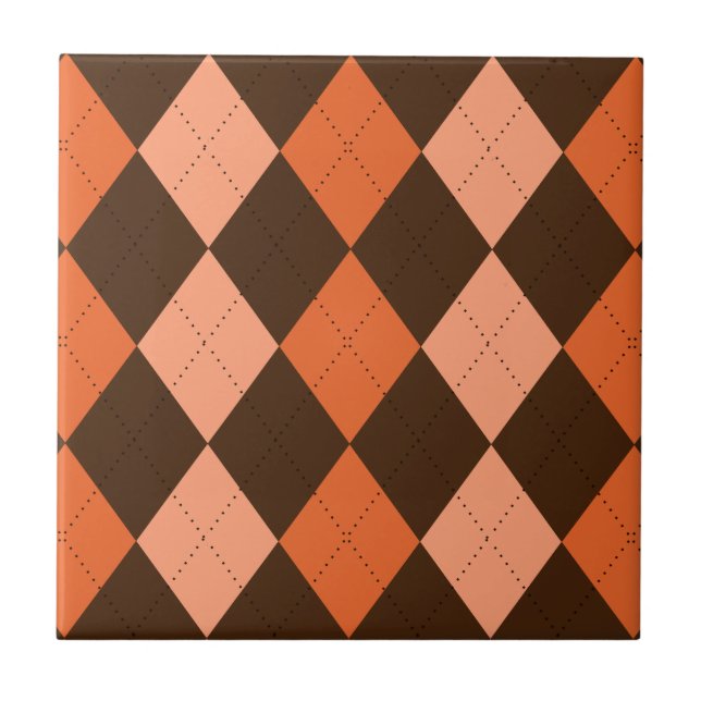 Retro Orange & Brown Raute Herbst Fliese (Vorderseite)