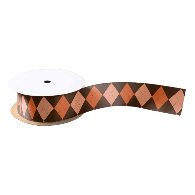 Retro Orange & Brown Raute Herbst Satinband (Spule)