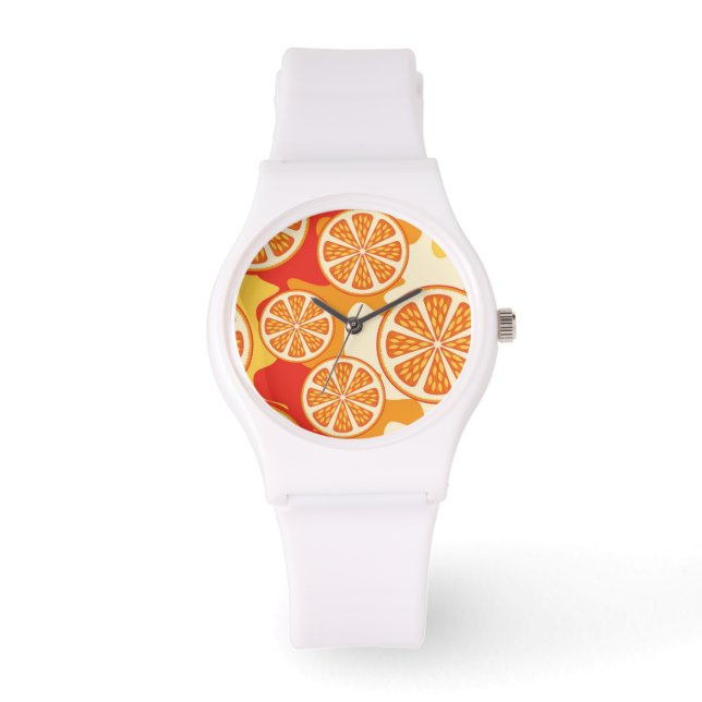 Retro Orange Citrus Muster Armbanduhr (Vorderseite)