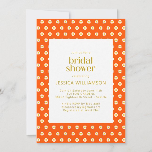 Retro Orange Daisy Blume Niedliches Brautparty Einladung (Vorderseite)