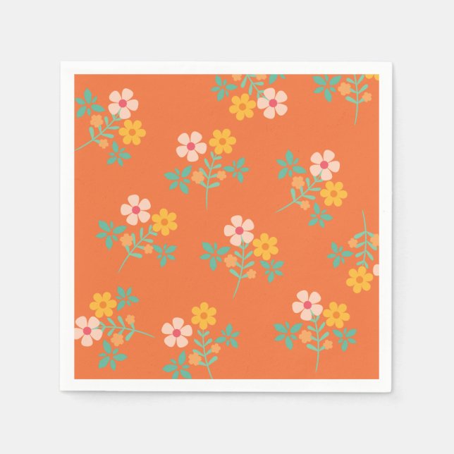 Retro Orange Daisy Bouquet Pattern Serviette (Vorderseite)