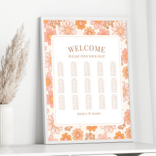 Retro Orange Daisy Floral Wedding Chart Poster