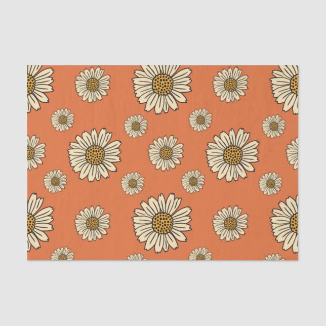 Retro Orange Daisy Muster Crafting Seidenpapier (Vorderseite)