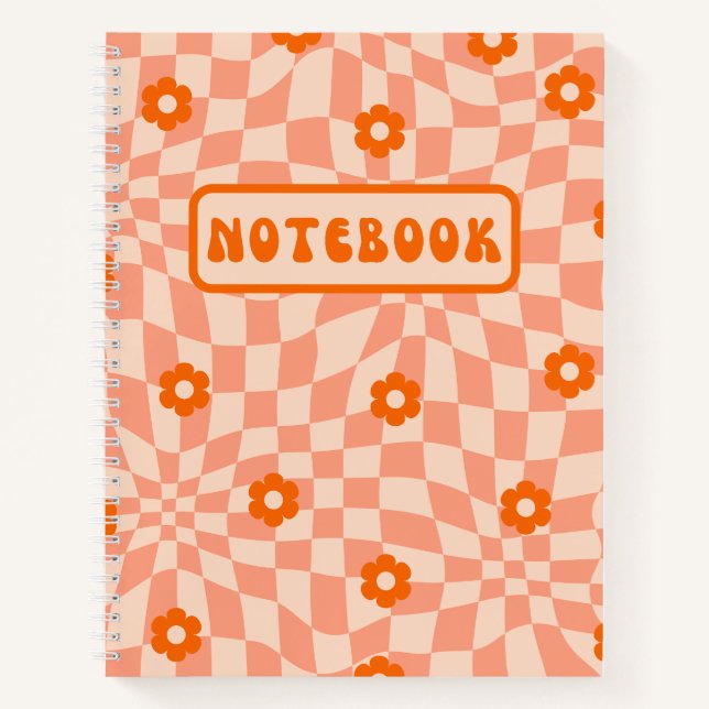 Retro Orange Daisy Warped Schachbrett Board Notizbuch (Vorderseite)