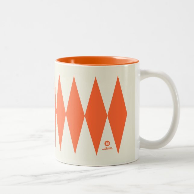 Retro Orange Diamond Muster Zweifarbige Tasse (Rechts)