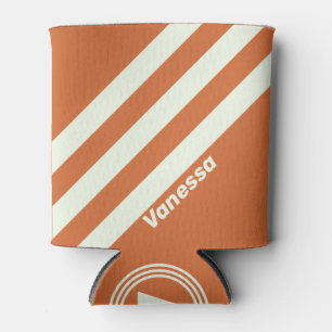 Retro Orange Drei Streifen mit Namen Dosenkühler