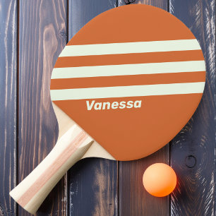 Retro Orange Drei Streifen mit Namen Tischtennis Schläger