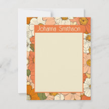 Retro Orange Floral A6 Vertikale Schreibtischkarte