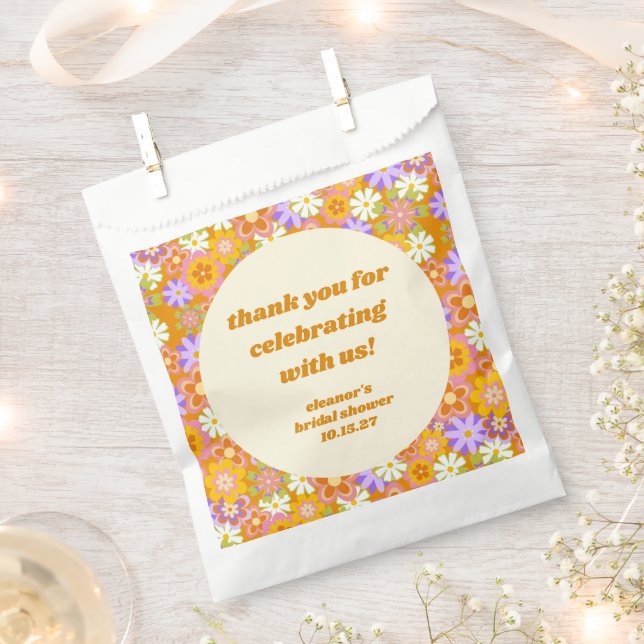 Retro Orange Floral Custom Brautparty Vielen Dank Geschenktütchen (Ausgeschnitten)