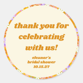Retro Orange Floral Custom Brautparty Vielen Dank Runder Aufkleber