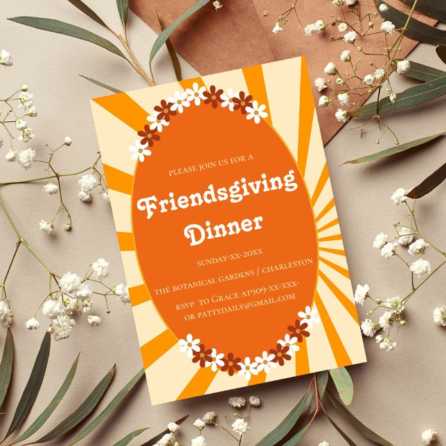 RETRO ORANGE FLORAL FRIENDSGIVIVING EINLADUNG (Von Creator hochgeladen)