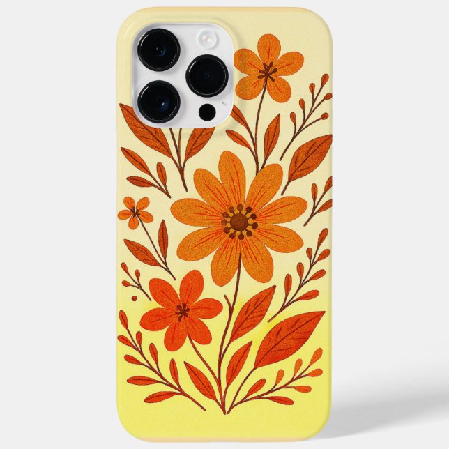 Retro Orange Floral Muster Case-Mate iPhone 14 Pro Max Hülle (Rückseite)