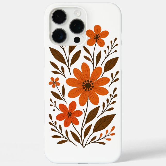 Retro Orange Floral Muster iPhone 16 Pro Max Hülle (Rückseite)