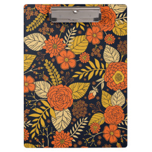 Retro Orange, Gelb, Braun & Navy Floral Muster Klemmbrett