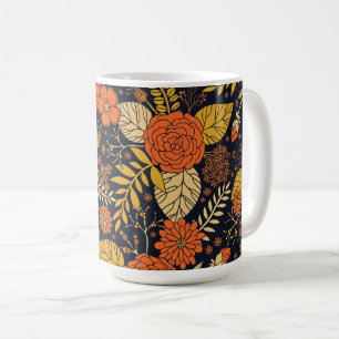 Retro Orange, Gelb, Braun und Marineblumenmuster Kaffeetasse