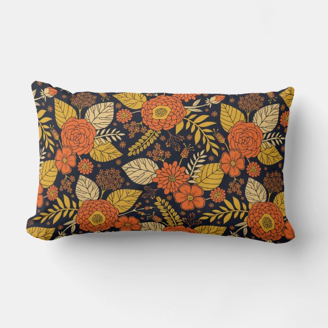 Retro Orange, Gelb und Navy  Lendenkissen (Vorderseite)