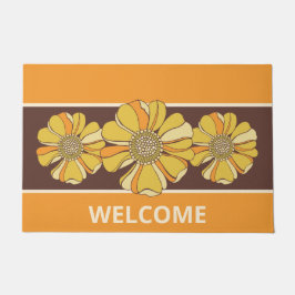 Retro Orange Gold Groovy Floral Fußmatte