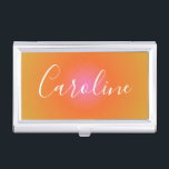 Retro Orange Gradient | Name des Personalisierten  Visitenkarten Dose<br><div class="desc">Retro Orange Gradient | Fall für personalisierten Skriptname Business Card</div>