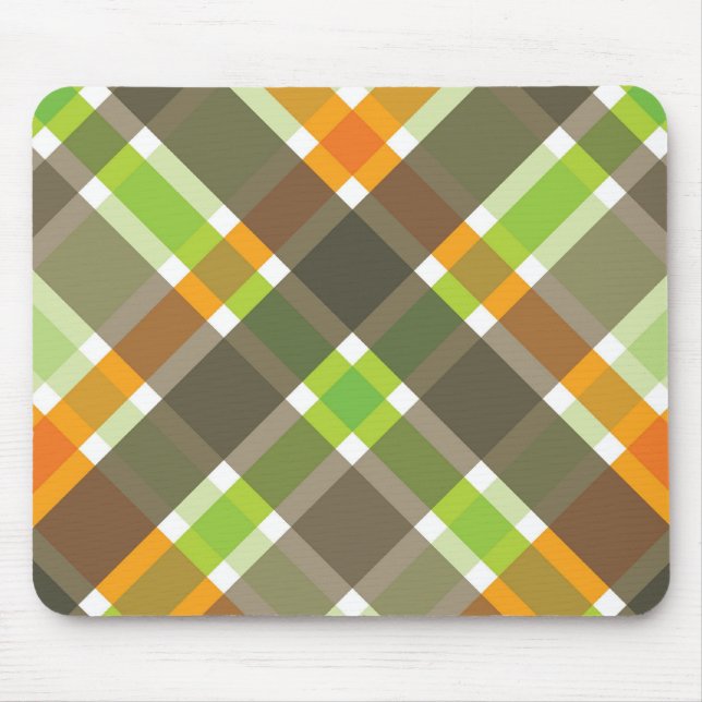 Retro Orange Green Brown Kariert Mousepad (Vorne)