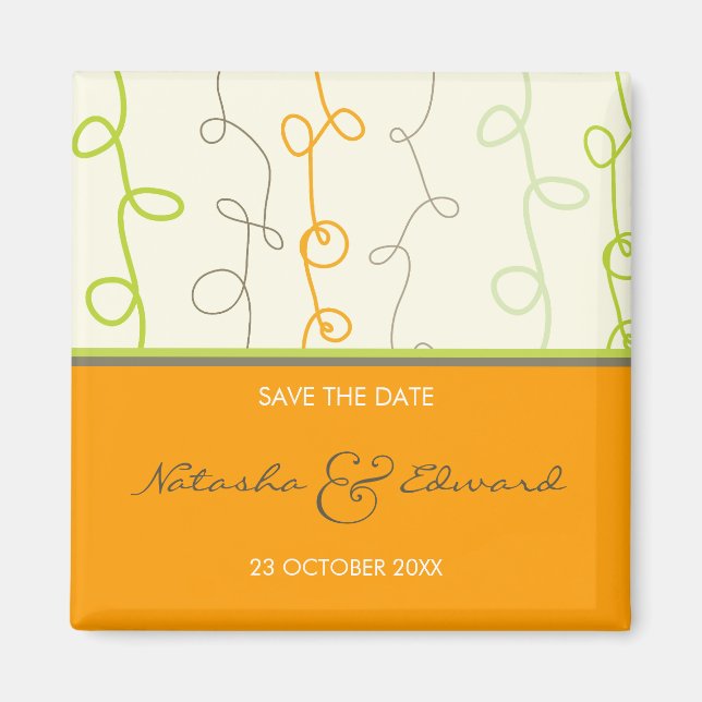 Retro Orange Green Fun Scribbles Save the Date Magnet (Vorne)