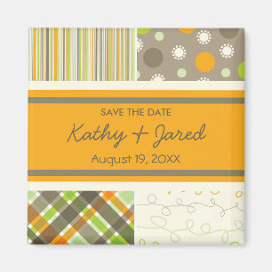 Retro Orange Green Scrapbook Squares Save the Date Magnet