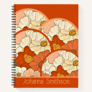 Retro Orange Groove Floral Deluxe Notizbuch