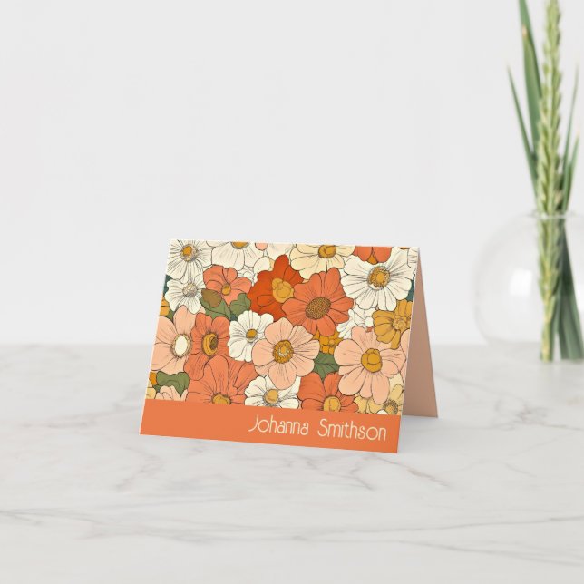 Retro Orange Groove Floral Faltkarte (Vorderseite)