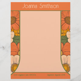 Retro Orange Groove Floral Letterhead Briefbogen