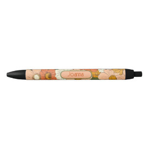 Retro Orange Groove Floral Personalizable Pen Kugelschreiber